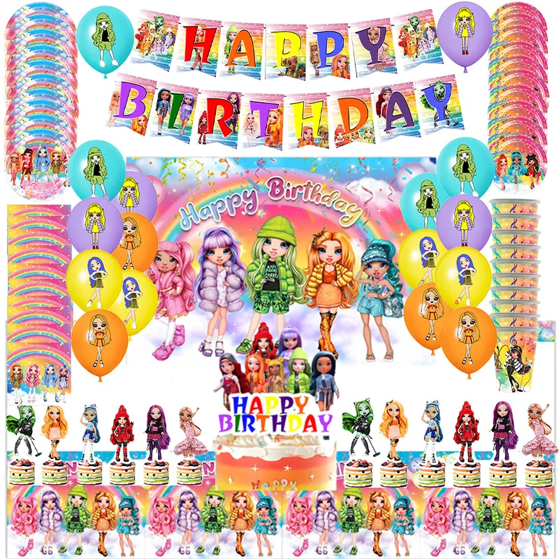 Rainbow Highed  Birthday Party Decoration Balloon Banner Tableware Cake Topper Girl's Party Decoration Baby Shower