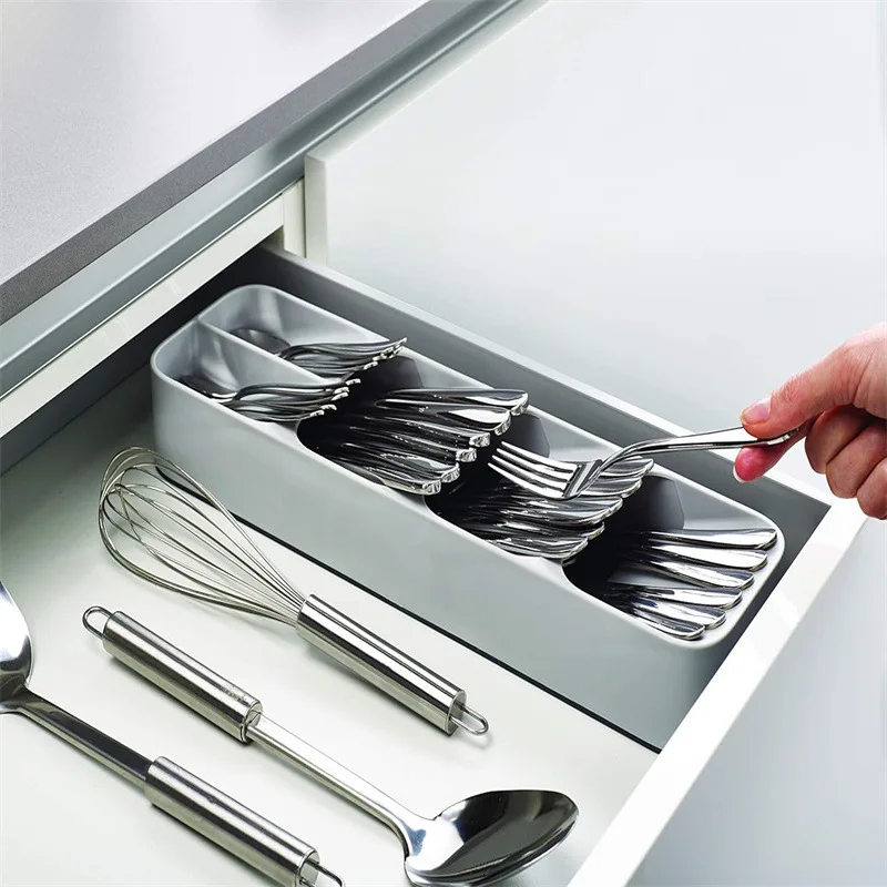 Kitchen Drawer Cutlery Storage Tray Knife Holder Spoon Forks Tableware Organizer Container For Spice Bottles Knives Block Rack