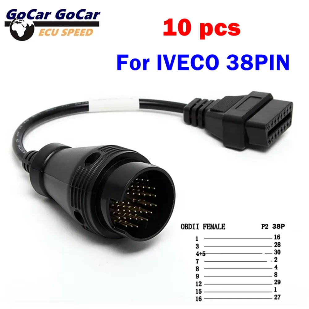 

10pc For IVECO 38PIN OBD OBD2 Car Connector Cable 38PIN For IVECO to OBD2 16Pin Female Car Diagnostic Cable Heavy Duty For Truck