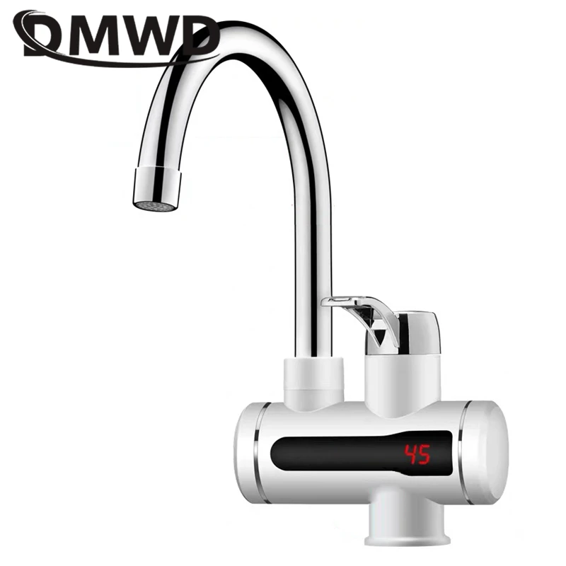 DMWD ก๊อกน้ําร้อนไฟฟ้าทันทีเครื่องทําน้ําอุ่นสแตนเลส Tankless Tap จอแสดงผลอุณหภูมิ LED สําหรับห้องครัวฝักบัว