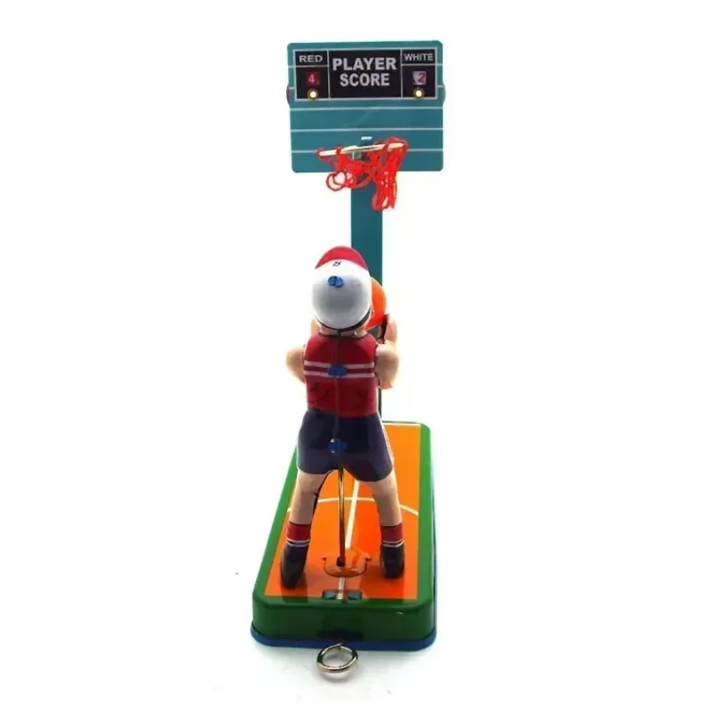 Wind Up Toy Metal Adult Collection Retro Tin Basketball Player Figure Shooting Basketball Stand Clockwork Model Gift Toy