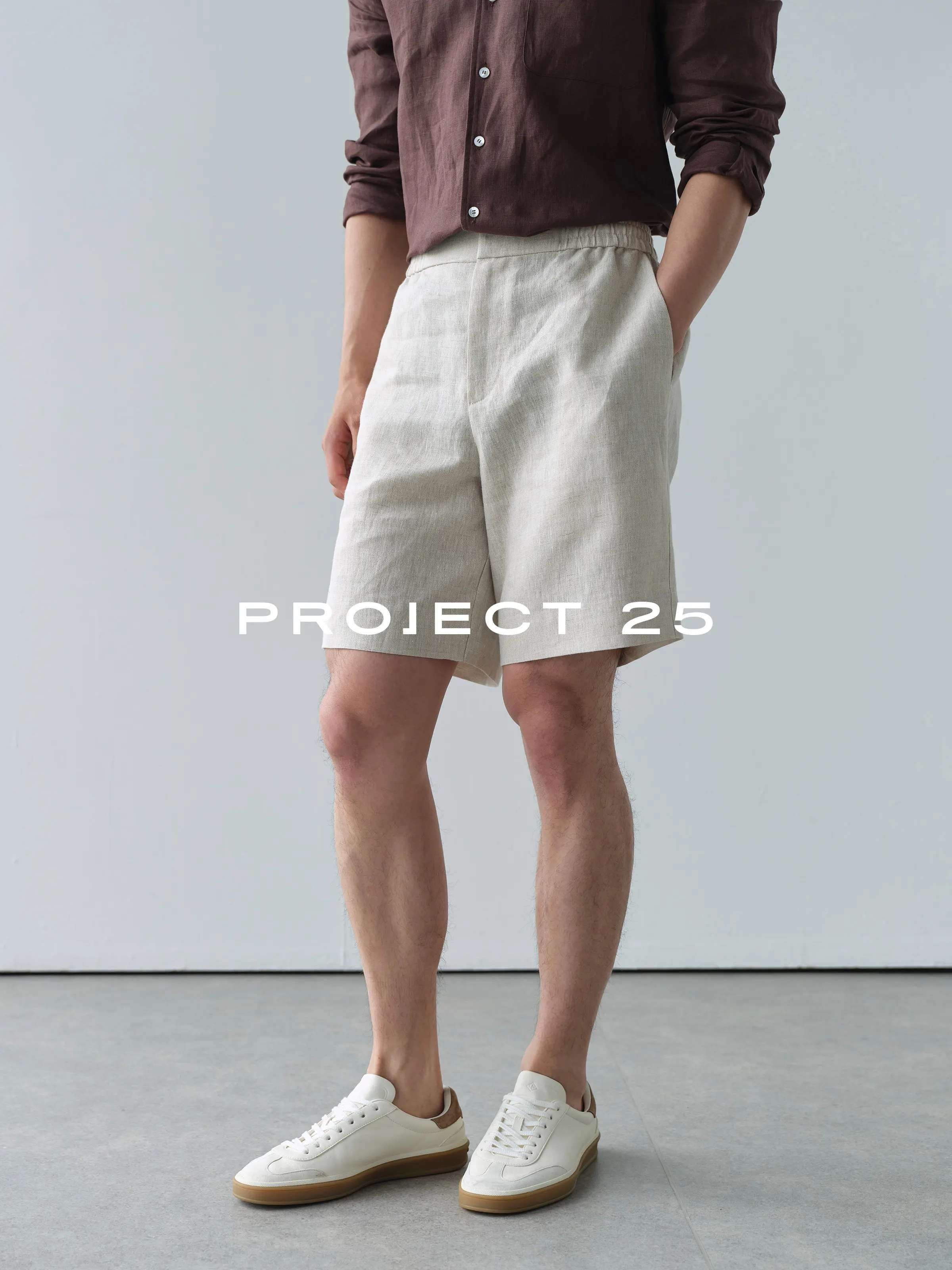 PROJECT 25 Men 100% Linen Casual Cool Moisture Absorbing Breathable Elastic Drawstring Loose Fit Vacation Beach Short Pants