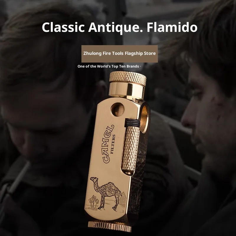 

Personalized Retro Creative Lighter Luxury Heavy-duty Trench Shaped Brass Lighter with Laser Carved Hexagonal Patterns