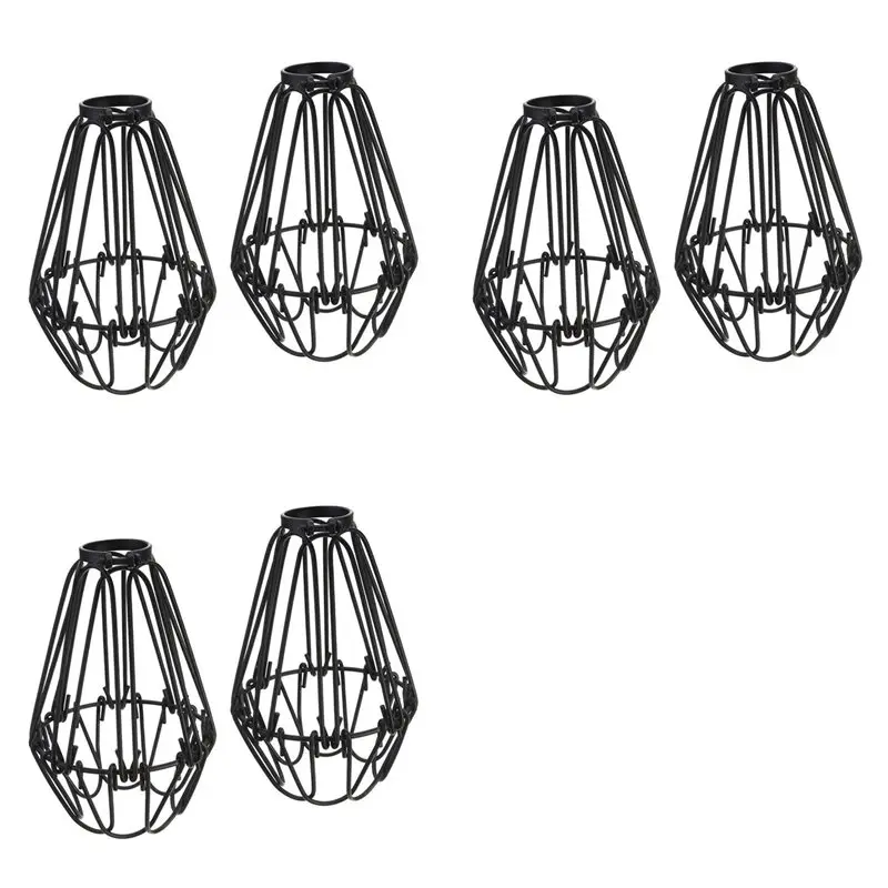 ABGR-Adjustable Wire Cage Lampshade, 6 Pack Metal Bird Cage Bulb Guard Island Pendant Lighting Fixture Drop Lamp Holder