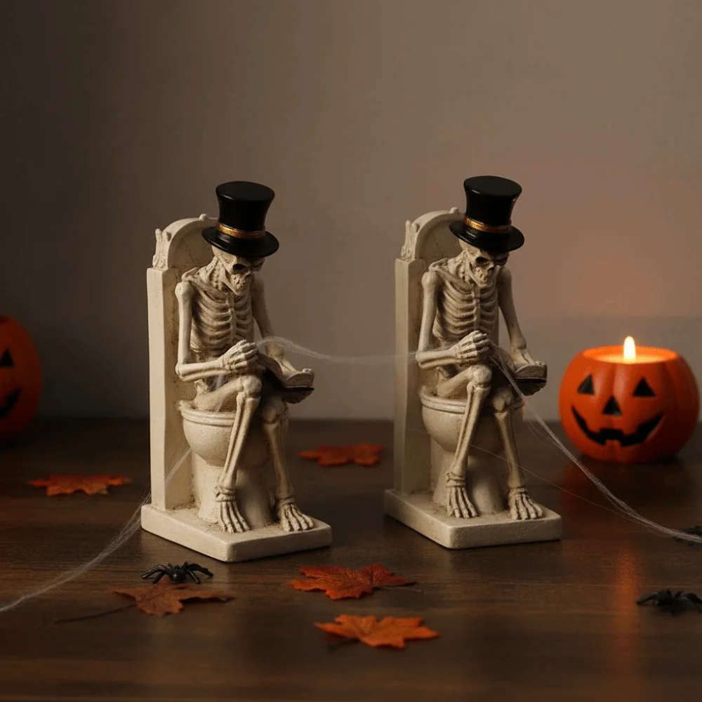 Hand Painted Toilet Skeleton Statue Durable Resin Detailed Texture Funny Skull Figurine Whimsical Sturdy Base Gothic Resin Decor