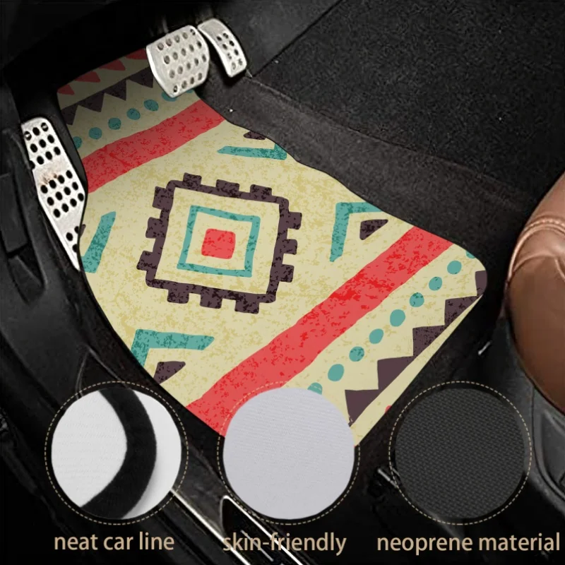 4pcs Boho Chic Car Floor Mats | Tribal Patterns, Non-slip Bottom, All Weather Protection, Polyester, Universal Fit For Cars, Tru