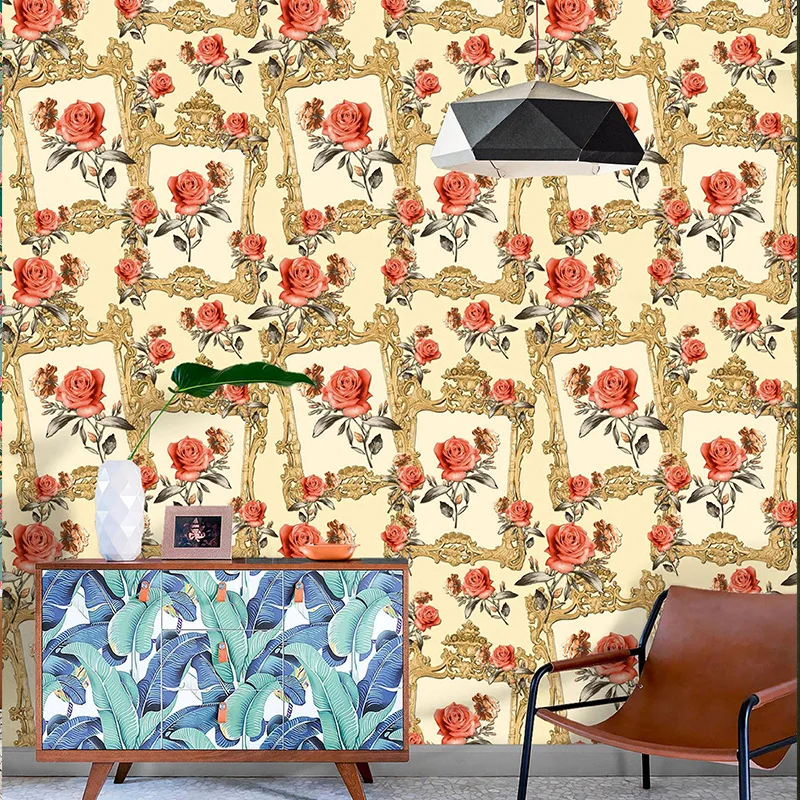 American Style Photo Frame Floral Romantic Bedroom Wallpaper Cozy Room Living Room Theme Hotel Background Wall Paper