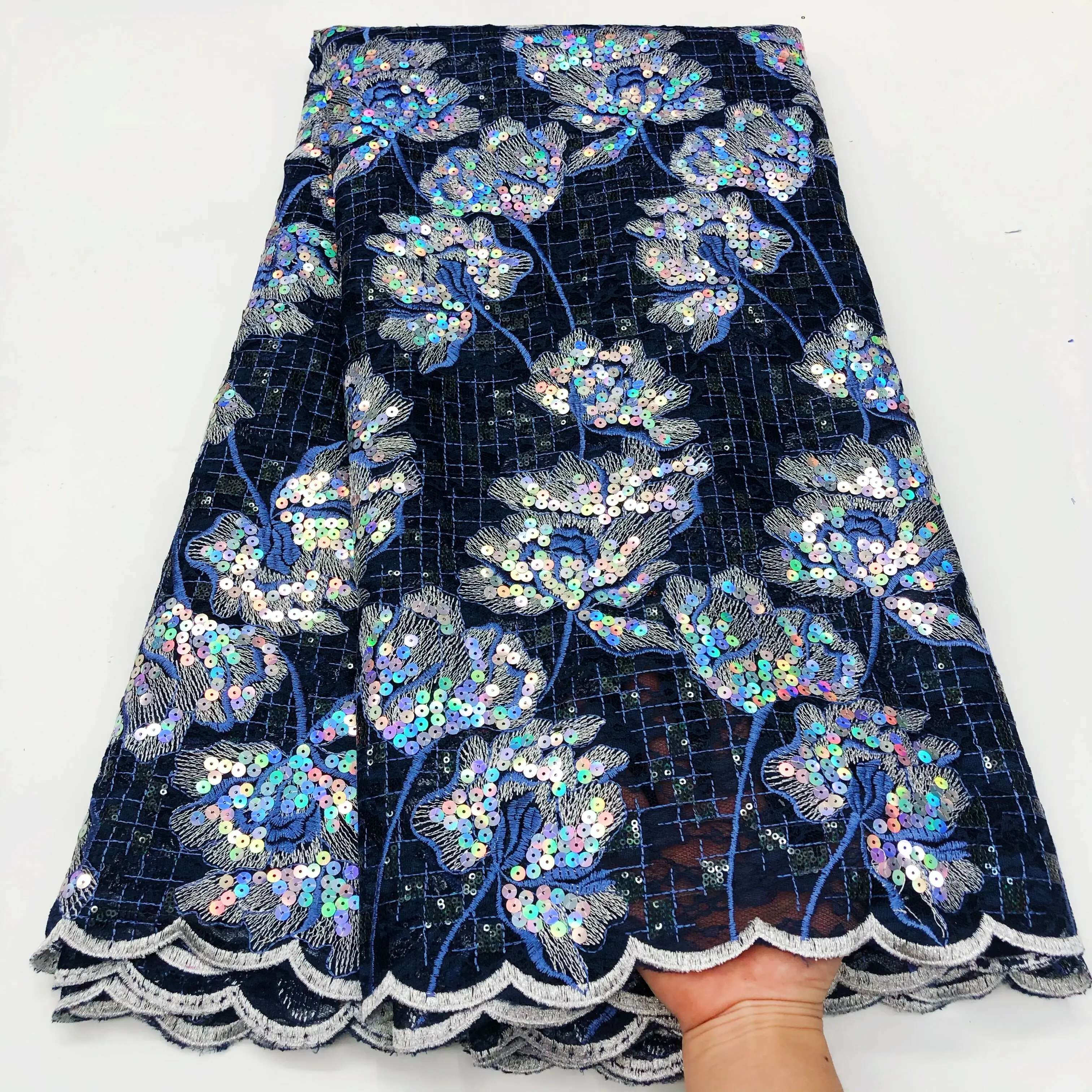 

White African Lace Fabric High Quality 2022 French Tulle Lace Nigerian Glitter Sequins Lace Fabric For Wedding Wholesale Price