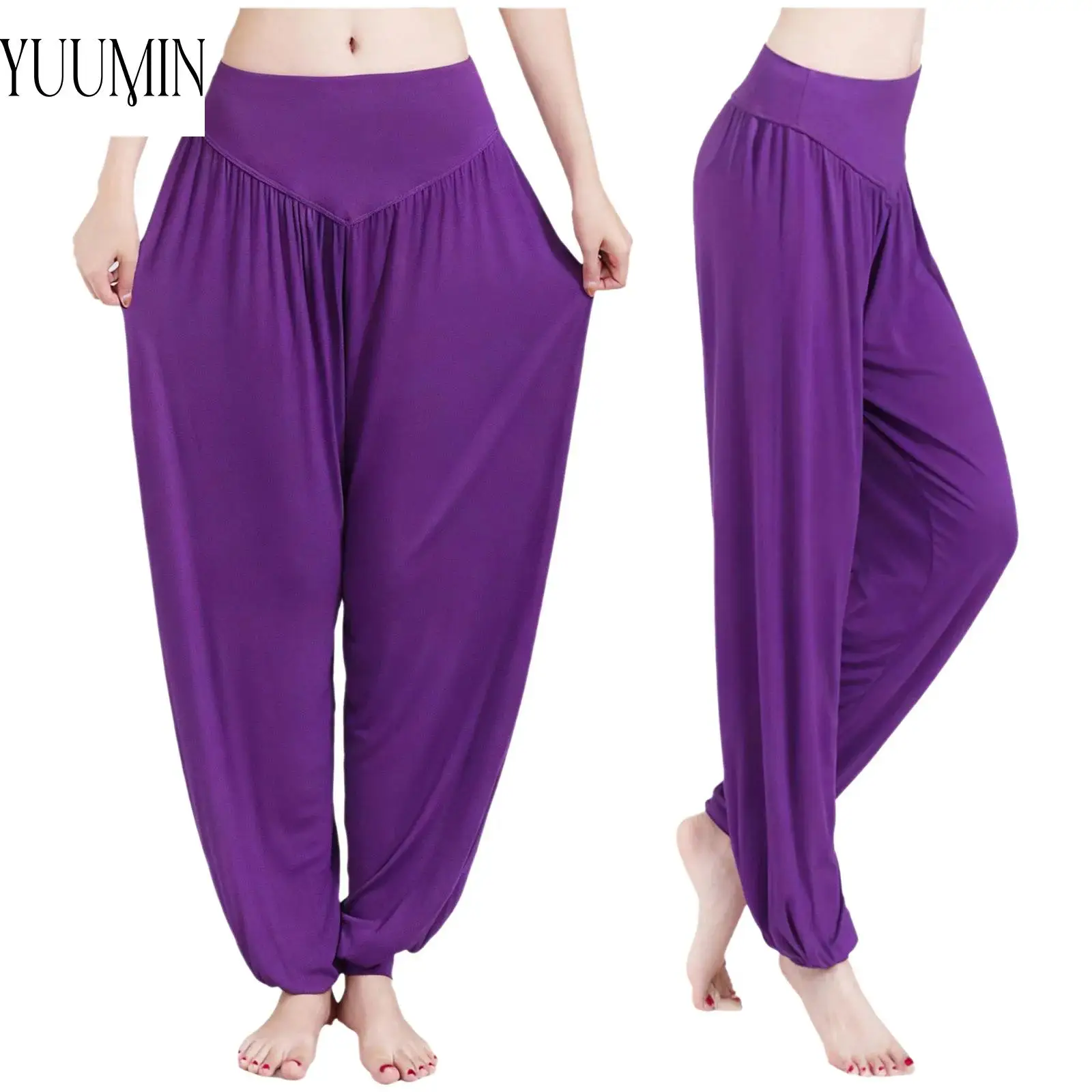 Womens Casual Solid Color Bloomers Beach Pool Party Costume Elastic Waistband Ruffle Pants for Dance Yoga Pilates Sports Workout