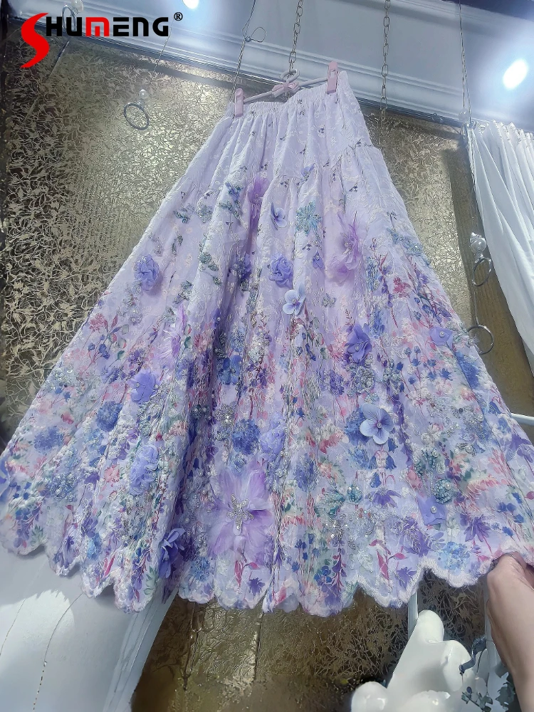 

Women's 2026 Spring New High-end Trendy Skirt Ladies Fashion Skirts Embroidered Full Body Three-dimensional Flower Petal Skirts