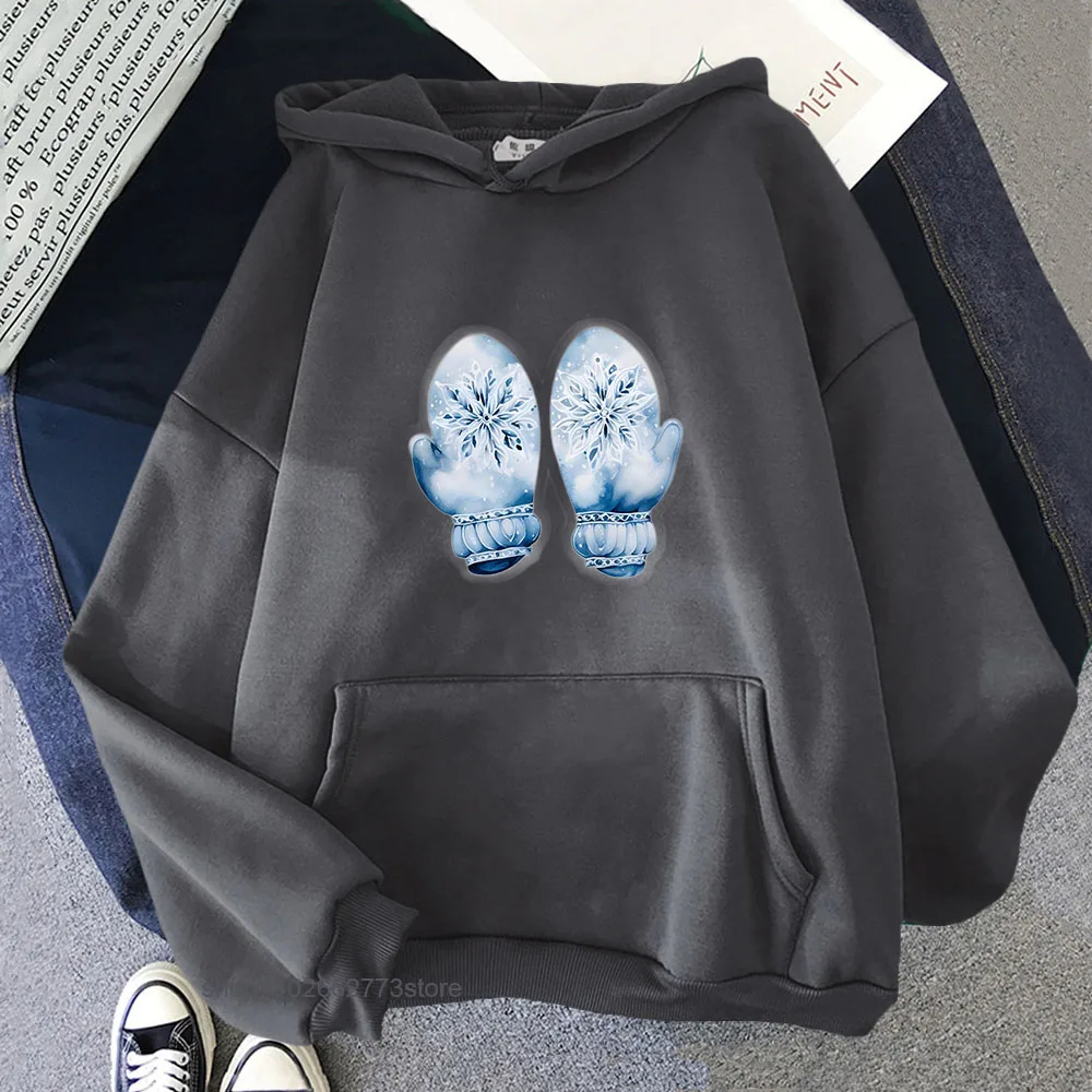 Blue and White Christmas Hoodies Glove Print Clothes Men Chinoiserie Sweatshirts Y2k Top Women Long Sleeve Fleece  Pullover Male