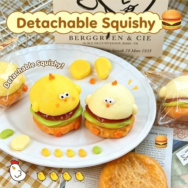 Hamburger Chick Soft TPR Squish Sensory Toy Thumb Sucking Cartoon Anxiety Fidget Relief Toy Squeeze Desktop Place Ornament Gift