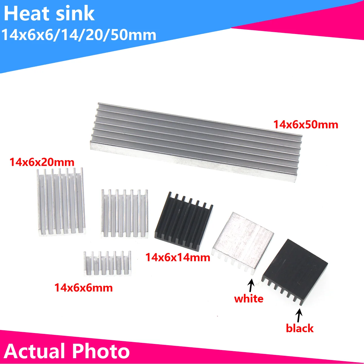 10PCS Vacuum tube video memory CPU chip Aluminum radiator 14*6*6/14/20/65mm heat sink/block black/white