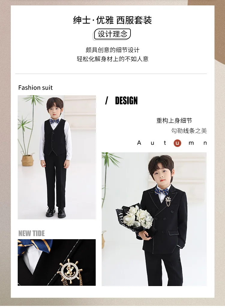 Kinderanzug-Set, Britischer Stil Blumenmädchen-Kleid für Einjährige, Jungen-Kostüm für Reden, Klavier, Laufsteg-Performance A5047 – Detail 4