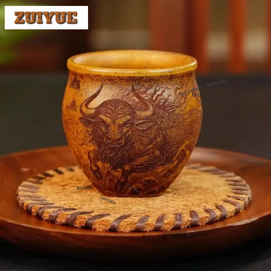 200ml Yixing Purple Clay Ox Turns Fortunes Around Teacup Retro Tea Bowl Tea Pair Tea-tasting Personal Cup Jianzhan Master Cups