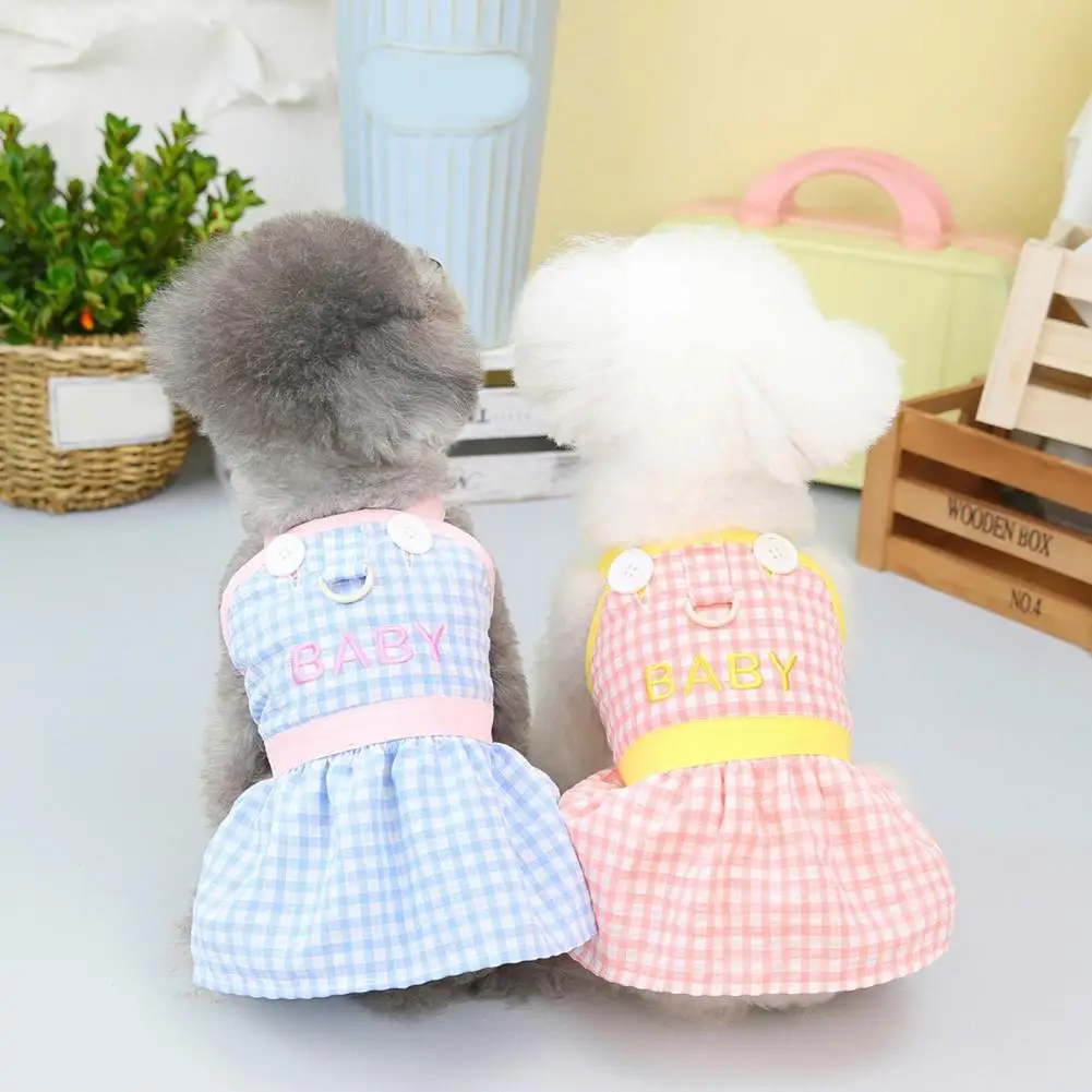 Pet Princess Dress，Cotton，Sleeveless Ruffle BABY Embroidery Buttons，Plaid，Spring Summer Small Dog Puppy Clothes，Pet Supplies