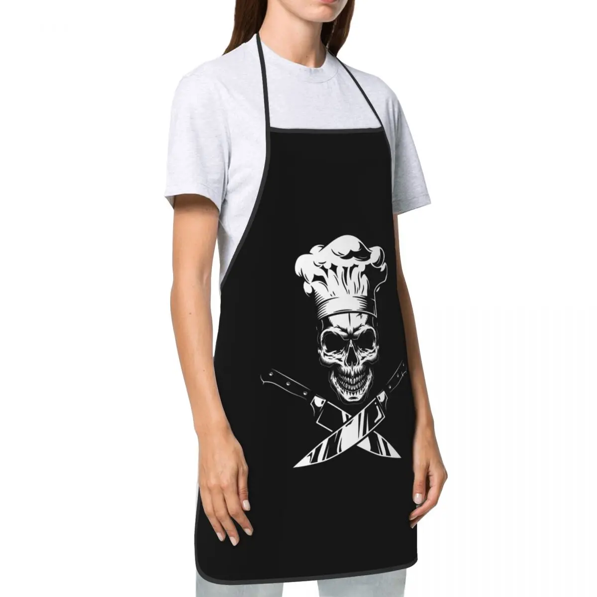 Custom Funny Chef Cooking Pirate Skull Cross Knife Bib Aprons Women Men Unisex  Chef Tablier Cuisine for Cooking Baking Painting