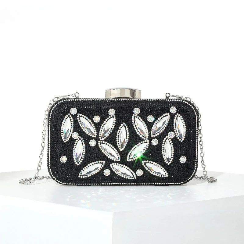 

Black Rhinestone Women's Evening Bag Exquisite Studded Glitter Diamonds Clutch Bags High-End Glamorous Handbag with Long Chain