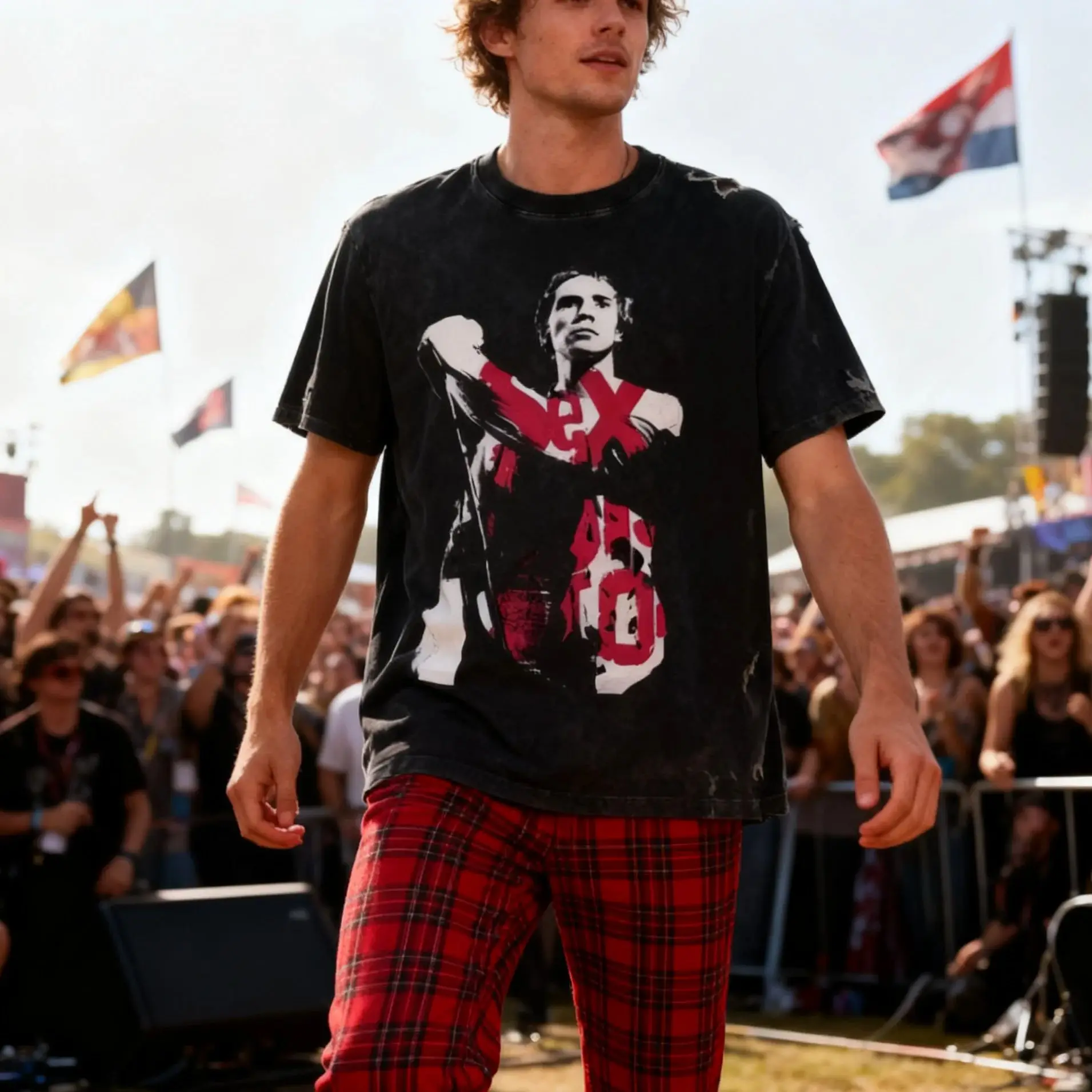 

Band Retro Rock Performer Graphic Tee Men's Washed T-shirt Male Music themed Casual Comfortable Streetwear Tshirt Top Tee