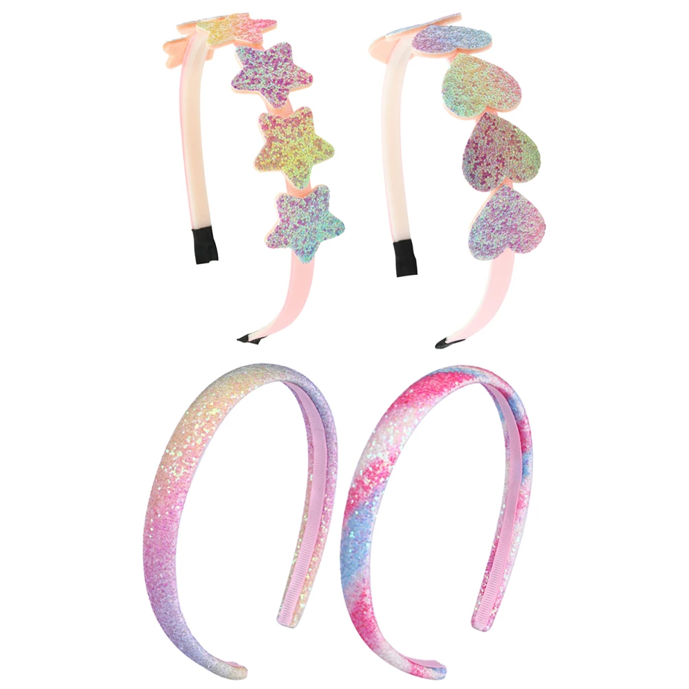

4 Pcs Heart Star Rainbow Hairb s for Kids Girls Cute Sequin Toddler Headb s Lightweight Comfortable Birthday Party Accessories