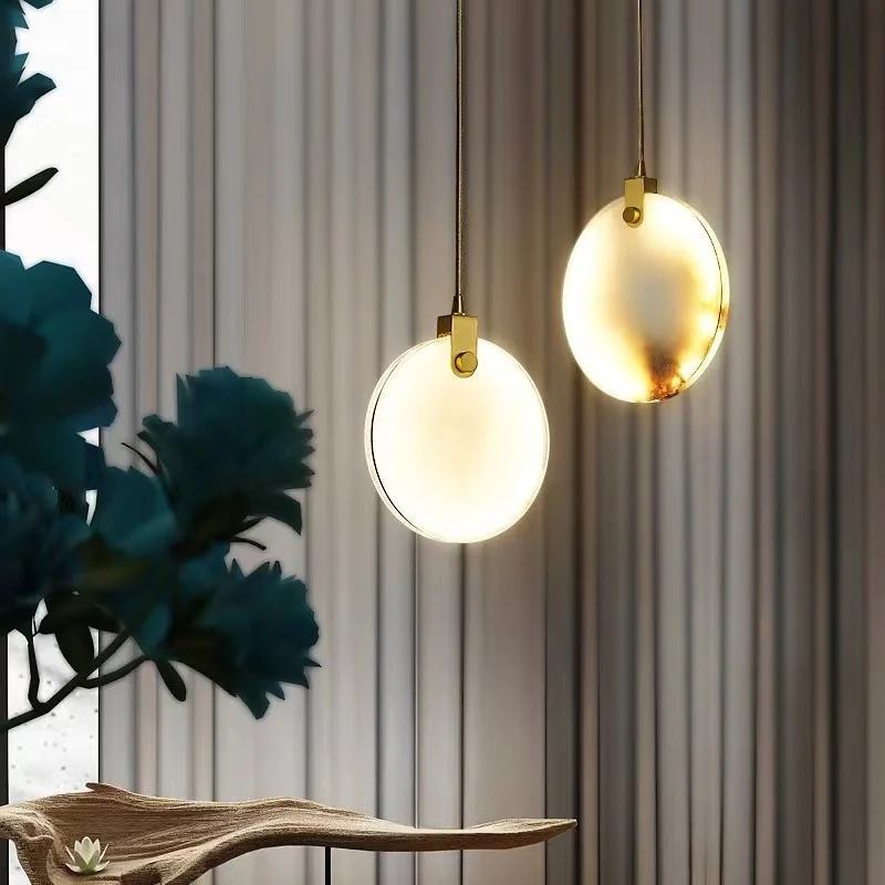 

Luxury circular marble dining table pendant light natural stone modern bedroom livingroom staircase Hanging light LED decor lamp