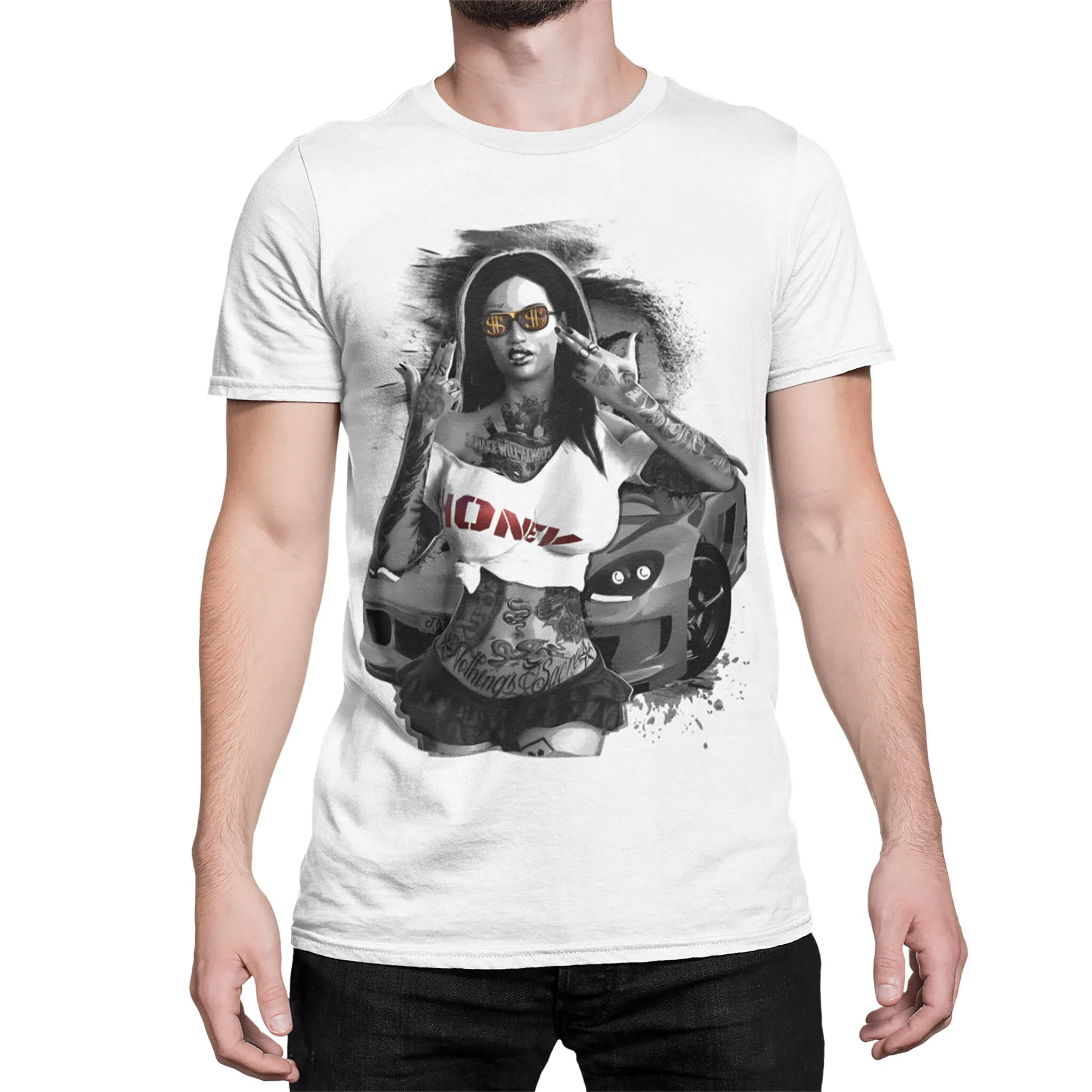 Déclaration hommes t-shirt imprimé miel encré haut pour fille tatouage Pin Up moderne vêtements d'été taille 5XL