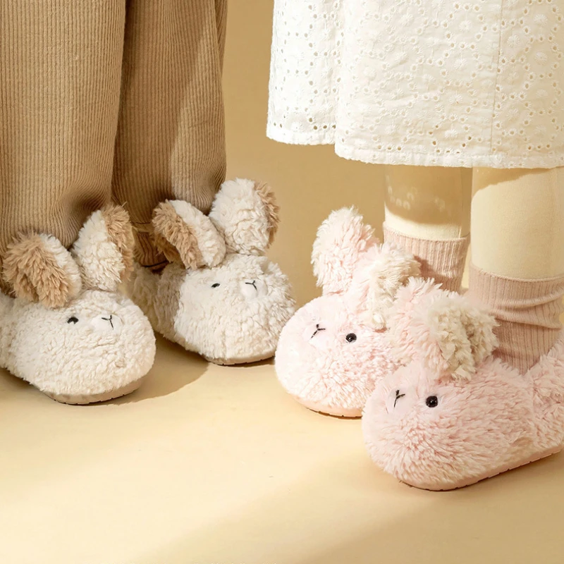 Winter Home Warm Furry Shoes Plus Velvet Happy Mary Children\'s Cotton Shoes Rabbit Plush Bag Heel Slippers for Babies