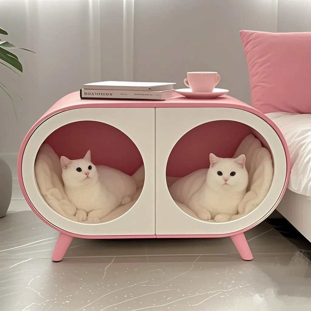 

Круглый кошачий домик-лежанка TT, маленький журнальный столик для гостиной, кремовый, с волнистым краем, в виде космической капсулы, общее место для кошек