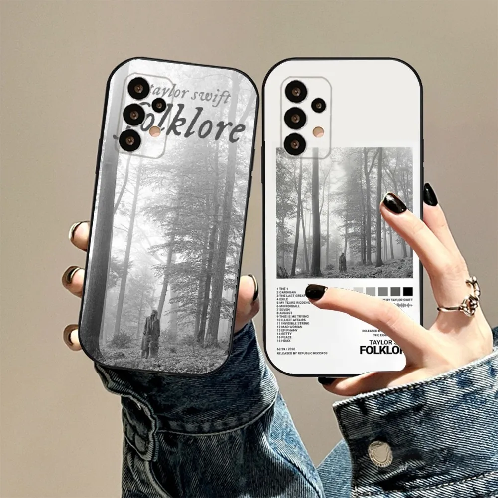 Folklore Phone Case For Samsung S24,23,23,22,30,21,10,9,Note20 Ultra,Lite,Ultra,5G,Plus,FE,Black Soft Case