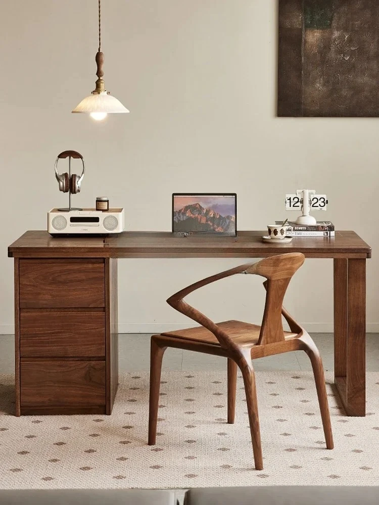 

North American black walnut desk Nordic simple solid wood writing desk with drawer computer desk0746