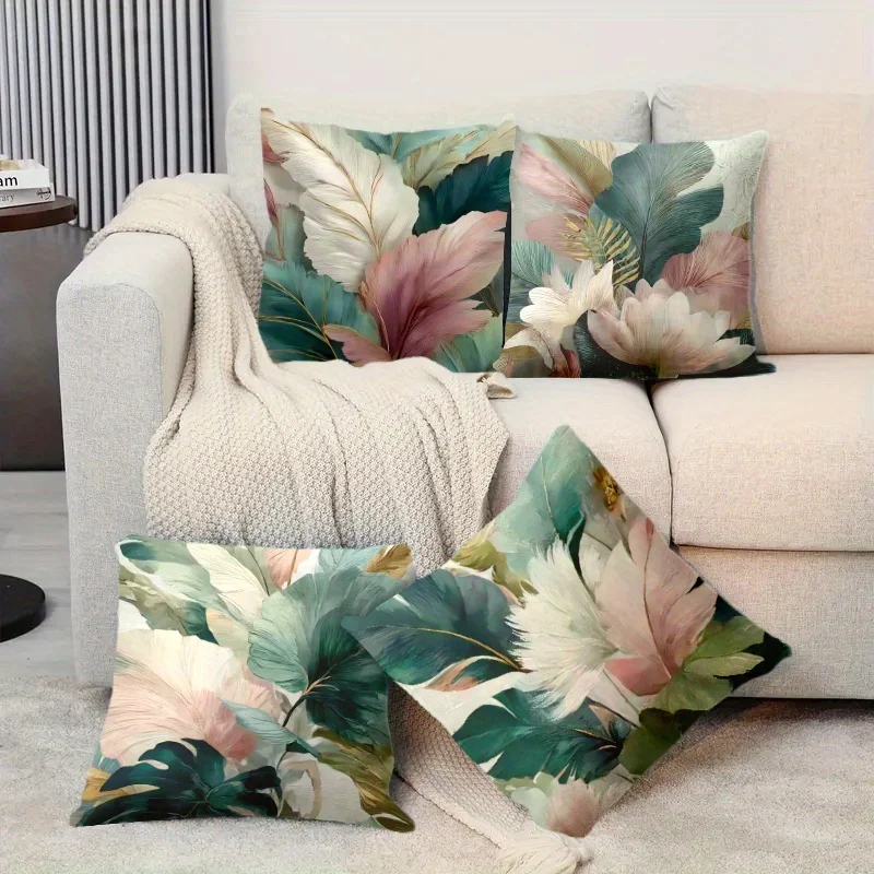4Pcs Nordic Botanical Cushion Covers 45x45cm Double Sided Print Pillow Cases Palm Monstera Leaf Decorative Pillowcase No Core