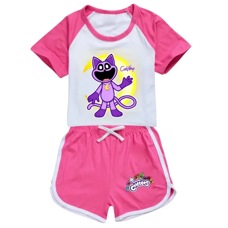 Smiling Critters Catnap Toddler Boy Clothes Summer Pajamas Cotton Short Sleeve TShirt Shorts Costume Girls Casual Sportswear Set