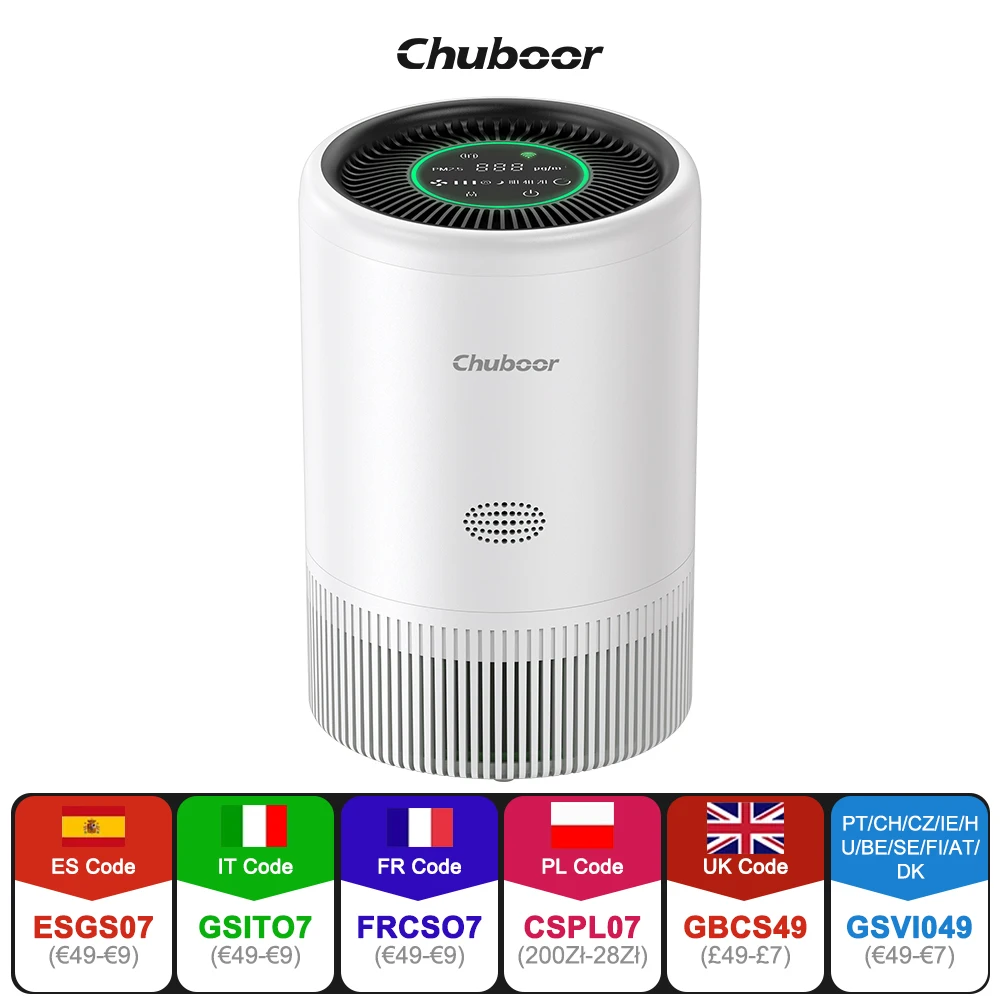 

Chuboor Air Purifier for Bedroom Home App PM2.5 HEPA Air Purifier for Bedroom Living Room for Pet Hair Dust Pollen Odor PJ08