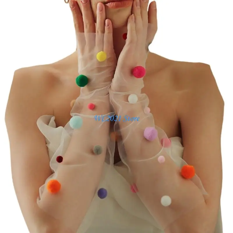 

G5GC Colorful Ball Decors Arm Cover Photography Styling Gloves Armwear Wedding Party Dressingup Props Costume Accessories