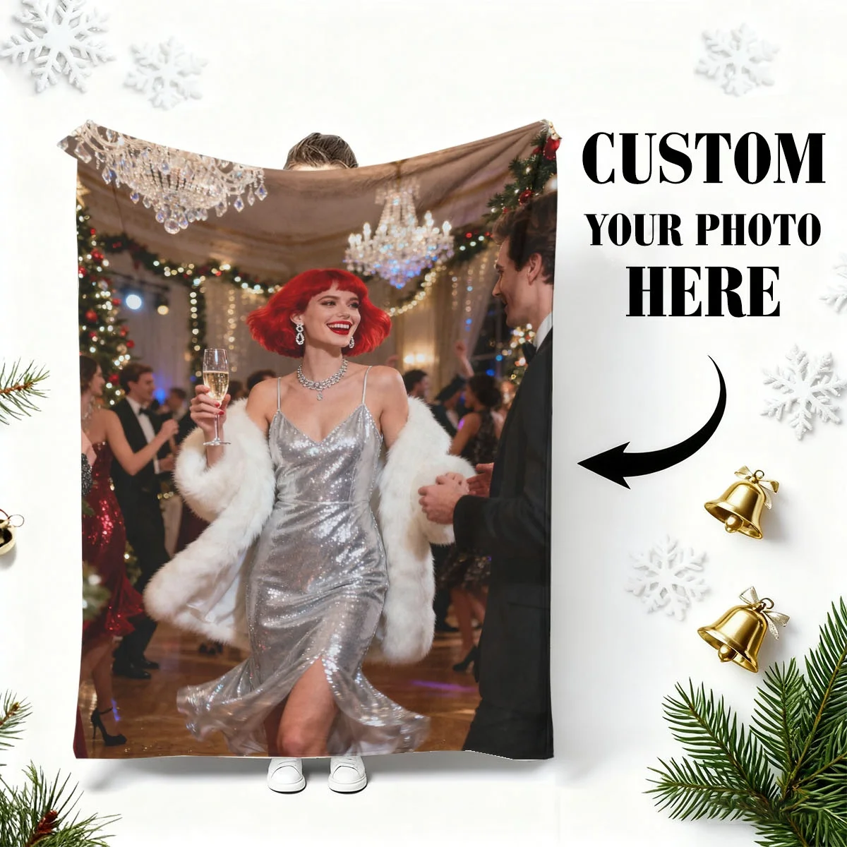 1 individuelle Weihnachts-Flanelldecke mit personalisiertem Foto – hochauflösender Druck, das nicht verblasst, leicht, warm, hautfreundlich, maschinenwaschbar, geeignet für Schlafzimmer, Sofa, Büro,