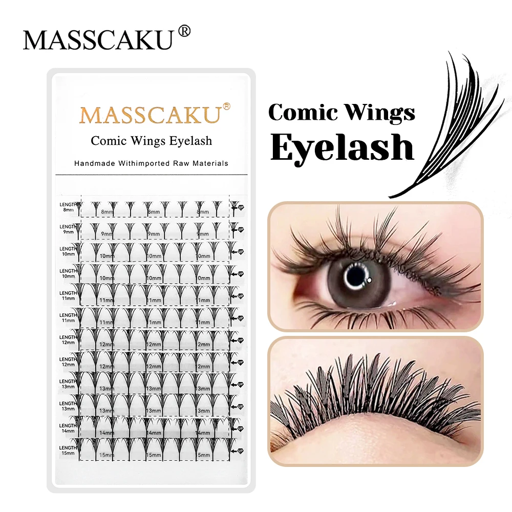 MASSCAKU New Style Pointy Base Comic Spire Eyelash 8-15mm Mix Size Manga Fairy Premade Fans Eyelashes without Scattering Roots