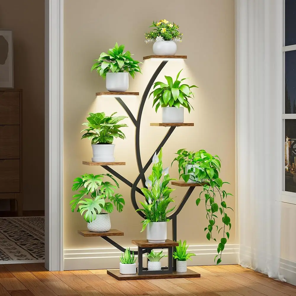 

Plant Stand Indoor With Grow Lights - 50"" Corner Plant Stands For Indoor Plants , 8 Tiered Plant Shelf Indoor , Metal Plant