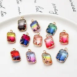 1pcs Diy Accessories Copper Edging Glass Crystal Gradient Geometric Pendant Earrings Necklace Material Handmade Charms