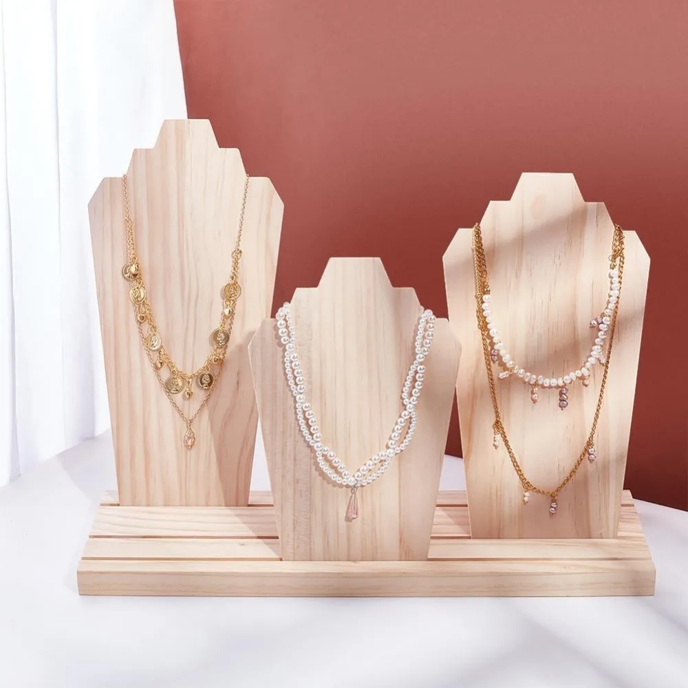Removable Displays Wood Plank Necklace Storage Holder Bust Easel Jewelry Display for Necklaces Rings Storage Blanched Almond - view 5