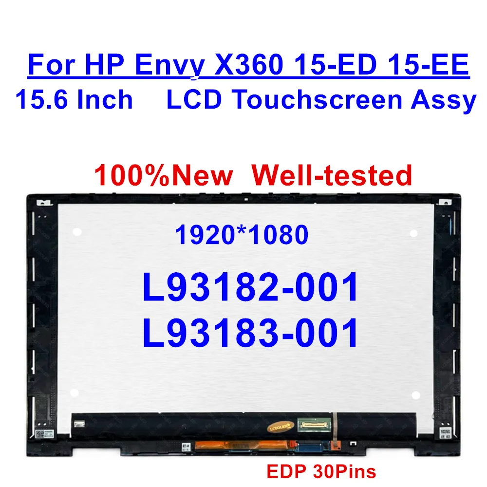 

L93182-001 L93183-001 15.6" FHD 1920*1080 For HP Envy X360 15-ED 15-EE TPN-C149 LCD Touch Screen w/Black Bezel Assembly