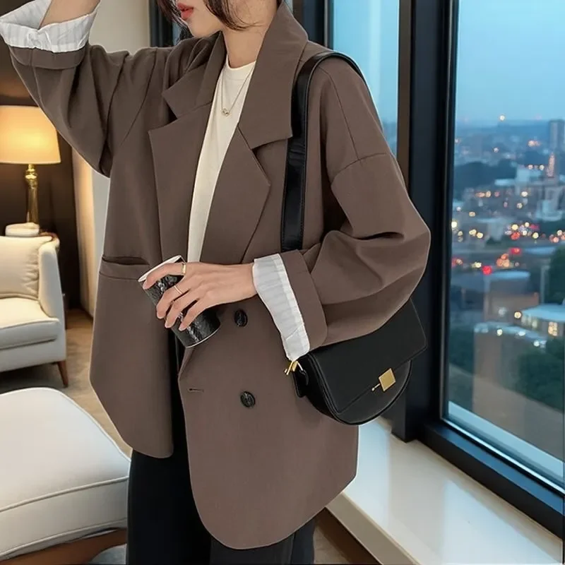Oversize blezer kobiety garnitur w koreańskim stylu szykowny czarny blezer płaszcz na co dzień Streetwear luźne kurtki solidne damskie kurtki studenckie — zdjęcie 3