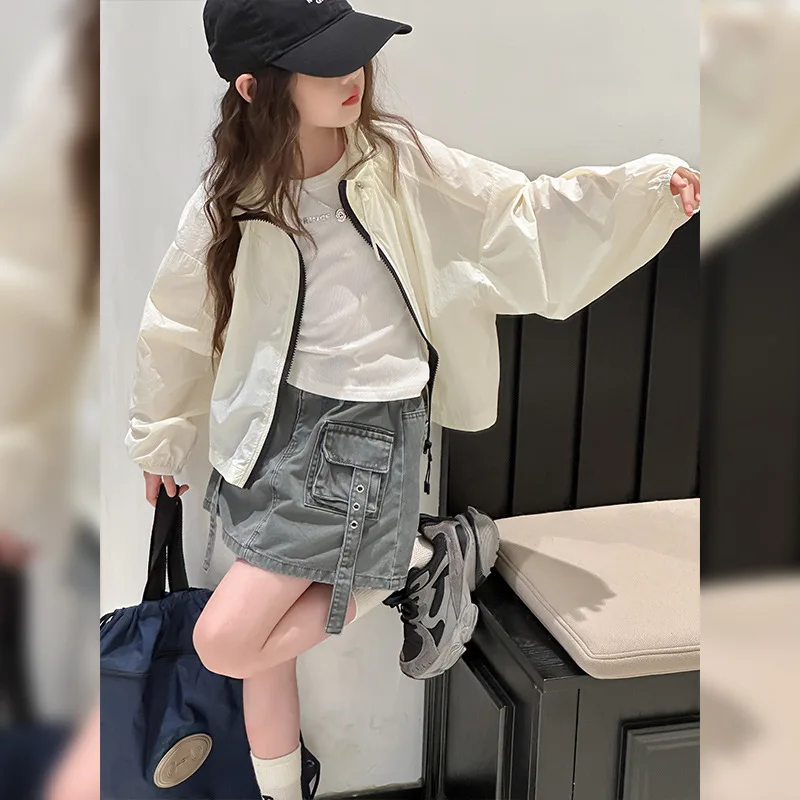 Girls Coat 2024 Summer New Childrens Clothes Girls Baby UV Quick Drying Breathable Light Sunscreen Casual Simple Daily image 3