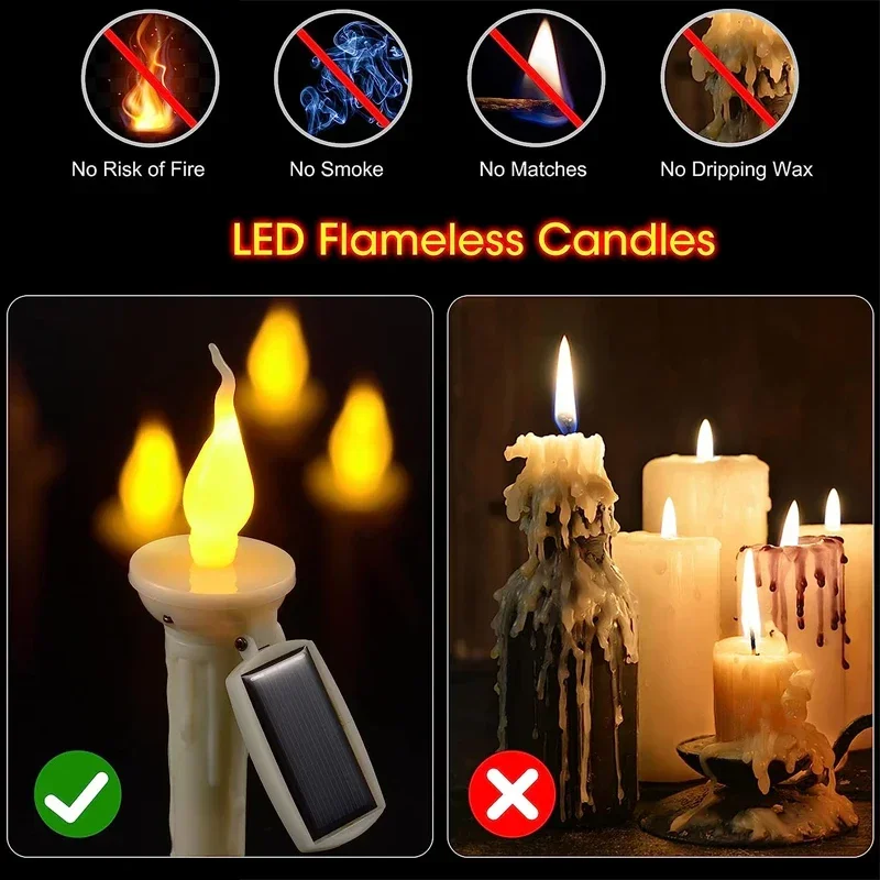 Solar Dual-purpose Candle Light Smokeless Waterproof Candle Lights for Outdoor Garden Lawns Pathway to Easter Halloween Decor