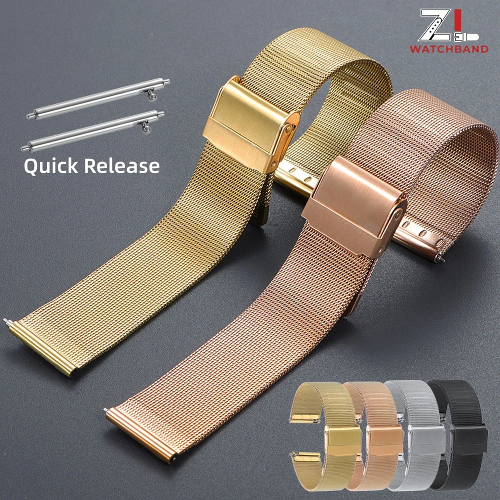 General Use Quick Release Watch Band Stainless Steel Bands 0.4 Mesh Milanese Strap Universal Watch Band 18mm 20mm 22mm Watchband