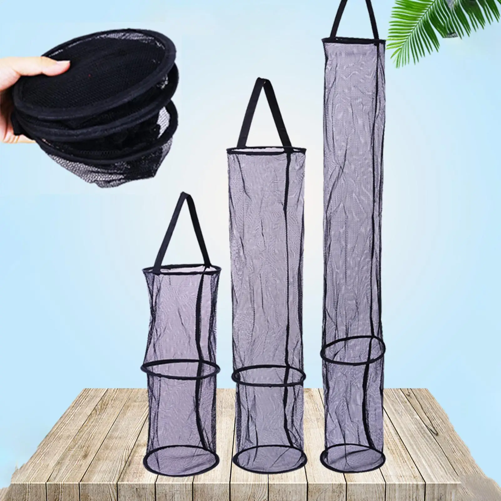 مصيدة سمك جديدة محمولة قابلة للطي، سلة شبكية عائمة متعددة الاستخدام لأسماك جراد البحر، مثالية للتخييم والمشي لمسافات طويلة وصيد الأسماك في الشاطئ