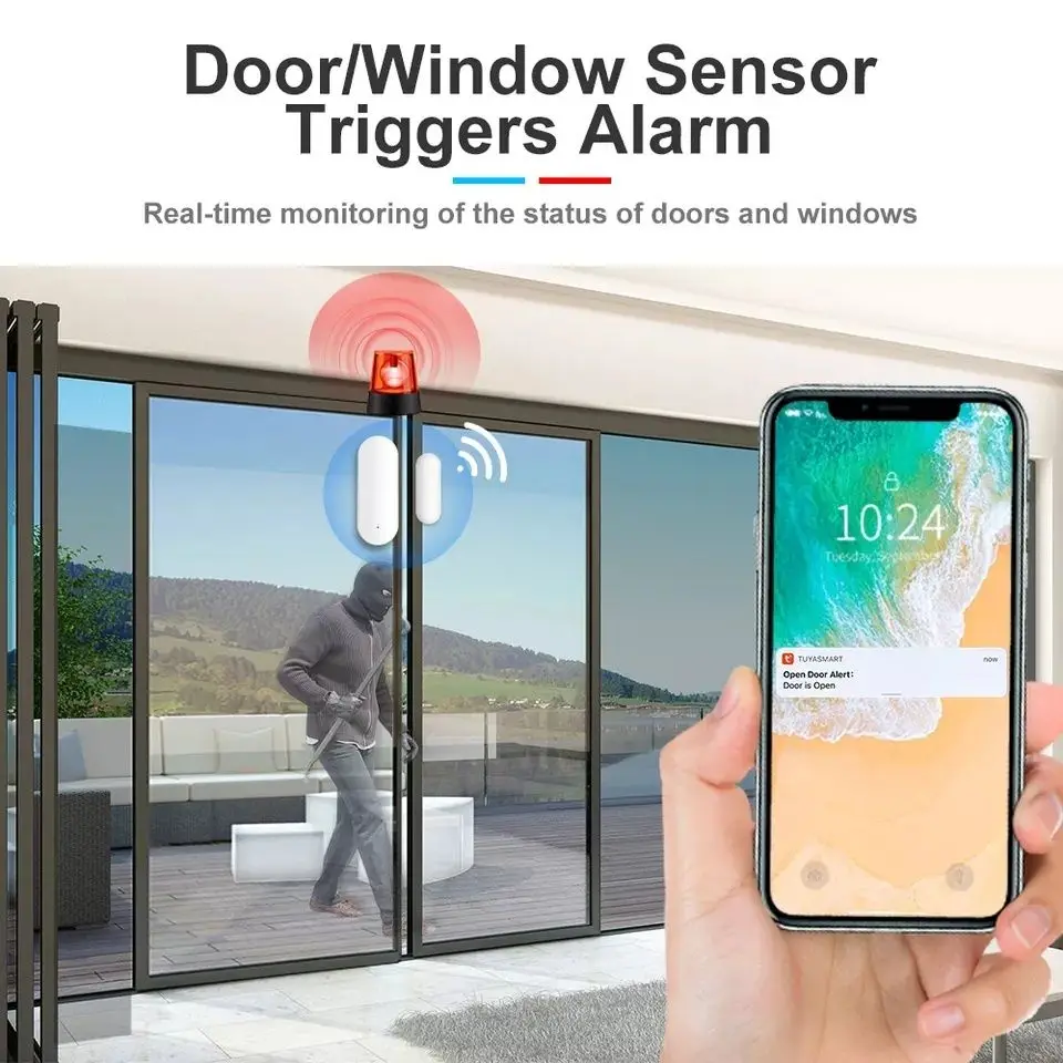 Tuya WiFi ZigBee Smart Door Window Sensor Detector Home Security Protection Alarm System Smart Life Via Alice Alexa Google Home