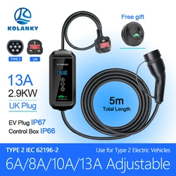 Kolanky Adjust 6/8/10/13A 2.9KW UK Power Plug Timer 1-12Hour Charging For EU Eletric Vehicle Hybrid Cars 5M