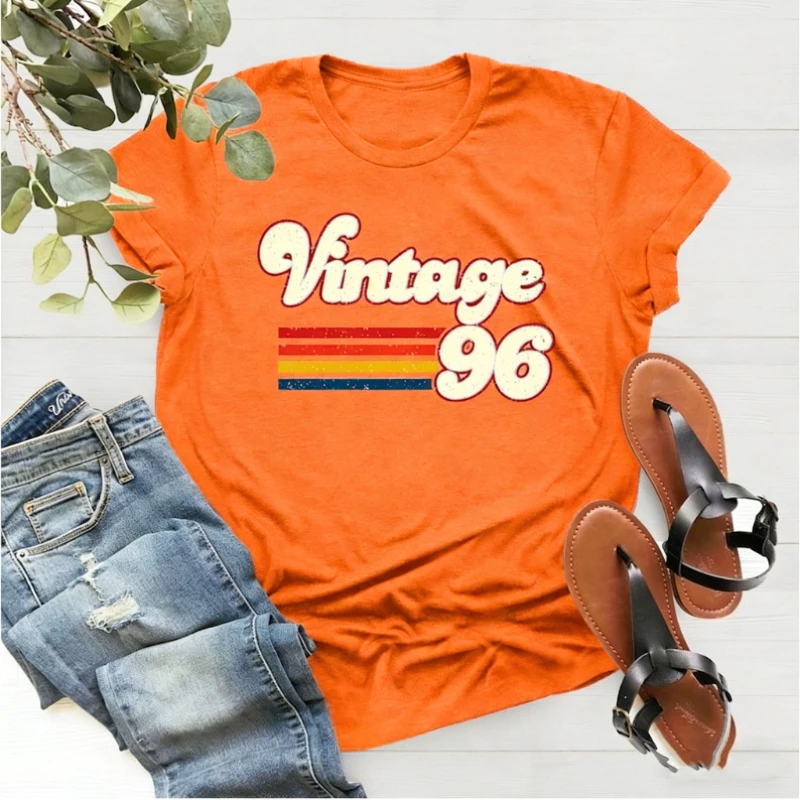 Retro Style 30th Birthday for Women Vintage 1996 Crewneck T-Shirt Father Mother Gift Casual All-match Printed T-shirt Tops