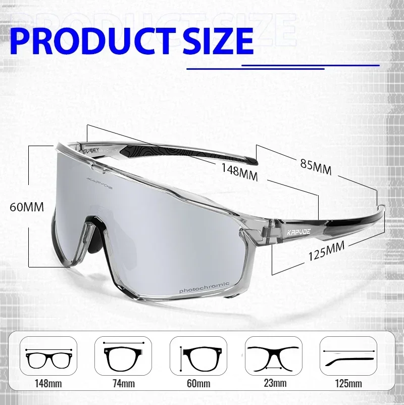 1 Glasses With 2 Modes Photochromic Polarized Cycling Goggles 2 Lens Bike MTB Bicycle Sunglasses Sport Fishing Running Glasses