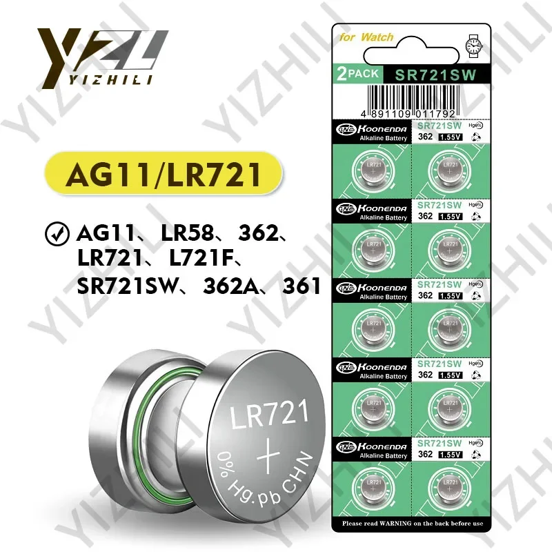 200 sztuk AG11 362 LR721 362A L721F SR721SW 1.55V baterie litowe ochrona środowiska bateria guzikowa do zegarka